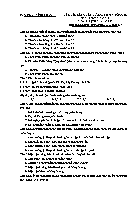 Đề khảo sát chất lượng THPT Quốc gia môn Lịch sử Lớp 12 - Năm học 2016-2017 - Sở GD & ĐT Vĩnh Phúc (Có đáp án)